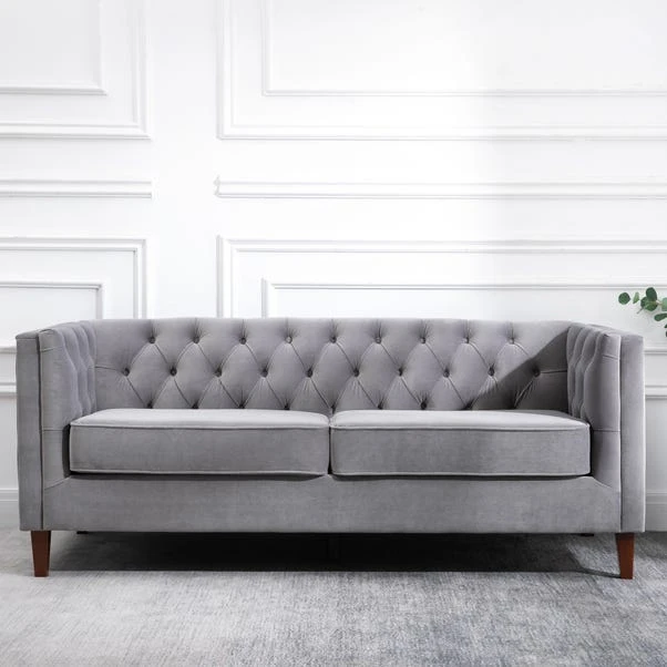 Kyoto Leah Velvet Chesterfield 3 Seater Sofa 2 Kyoto Leah Velvet Chesterfield 3 Seater Sofa - Image 2