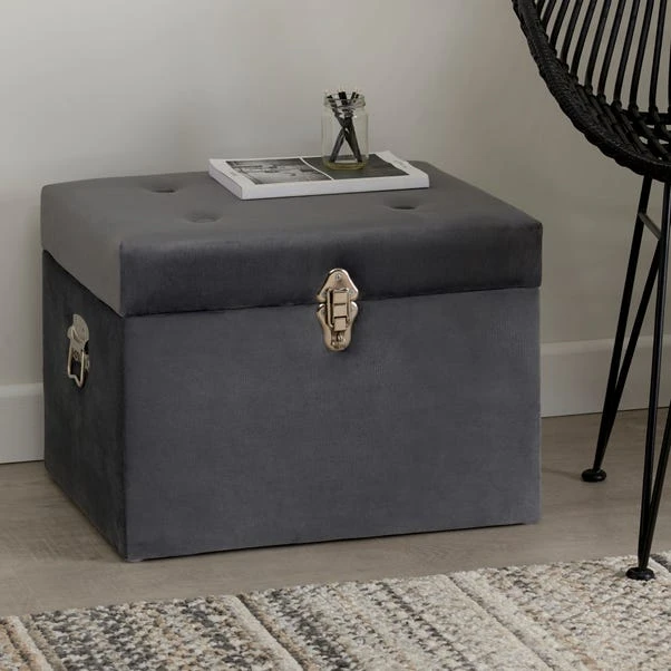 Dunelm Luxe Grey Velvet Storage Trunk 1 Dunelm Luxe Grey Velvet Storage Trunk