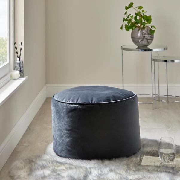 Dunelm Isla Luxe Velvet Pouffe Charcoal 1 Dunelm Isla Luxe Velvet Pouffe Charcoal