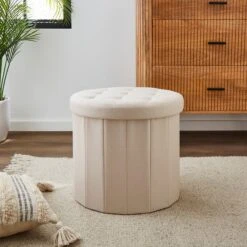 Dunelm Round Cream Shoe Storage Ottoman