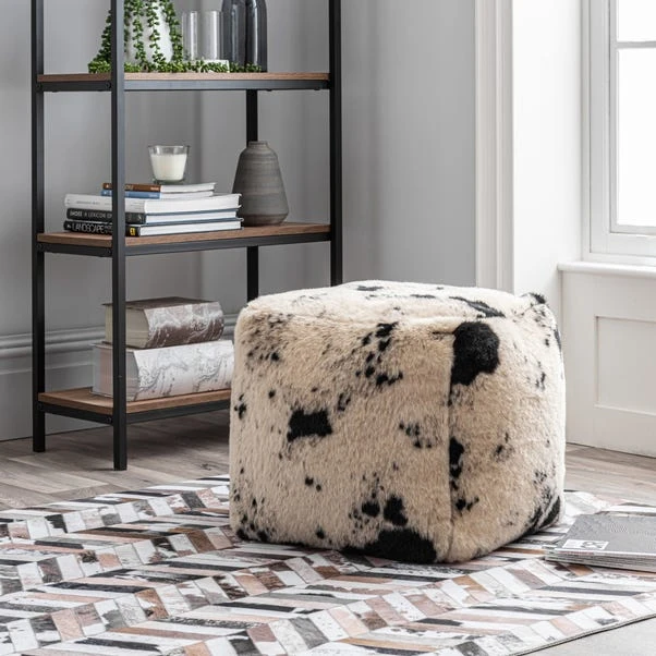 Dunelm Faux Cow Hide Black Pouffe 1 Dunelm Faux Cow Hide Black Pouffe