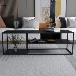 Dunelm Long Black Coffee Table Shelving Unit