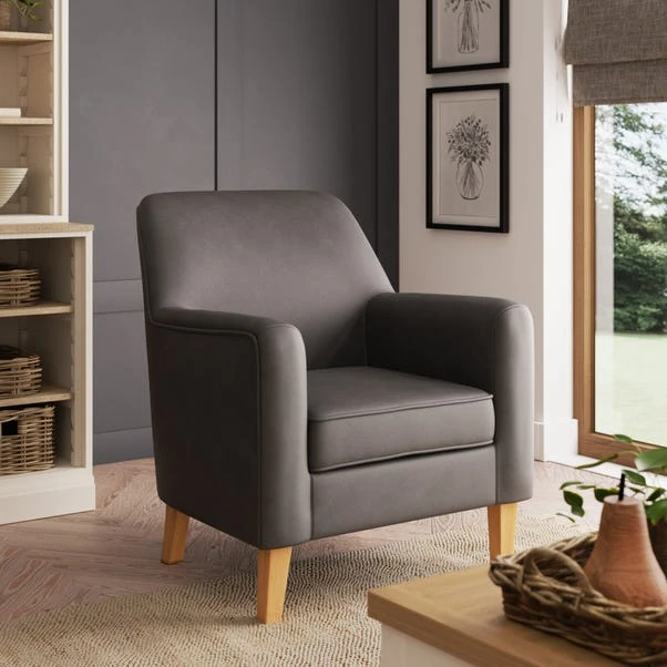 Dunelm Cooper Grey Faux Leather Armchair 1 Dunelm Cooper Grey Faux Leather Armchair