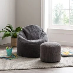 Dunelm Kid's Jenson Charcoal Waffle Pouffe -Furniture Sale Shop 30766419 alt06