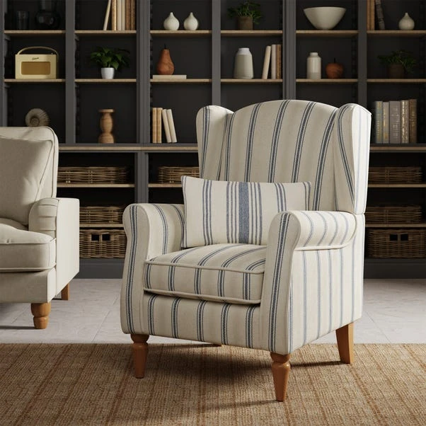 Dunelm Oswald Self Assembly Pinstripe Armchair Folkstone Blue 1 Dunelm Oswald Self Assembly Pinstripe Armchair Folkstone Blue