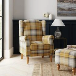 Dunelm Oswald Check Wingback Armchair
