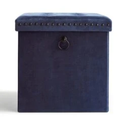 Dunelm Luxe Traveller Navy Velvet Cube -Furniture Sale Shop 30769868 alt03