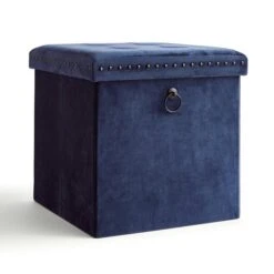 Dunelm Luxe Traveller Navy Velvet Cube -Furniture Sale Shop 30769868 alt04