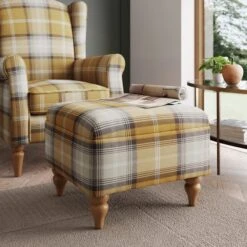 Dunelm Oswald Check Storage Footstool Tapered Leg