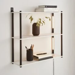 Dunelm Aiko Wall Unit With LED Lights Black And Faux Marble