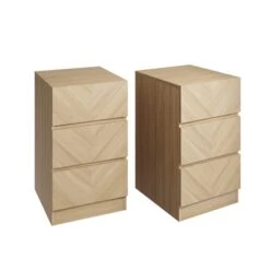 GFW Set Of 2 Taranto 3 Drawer Bedside Tables, Oak Effect
